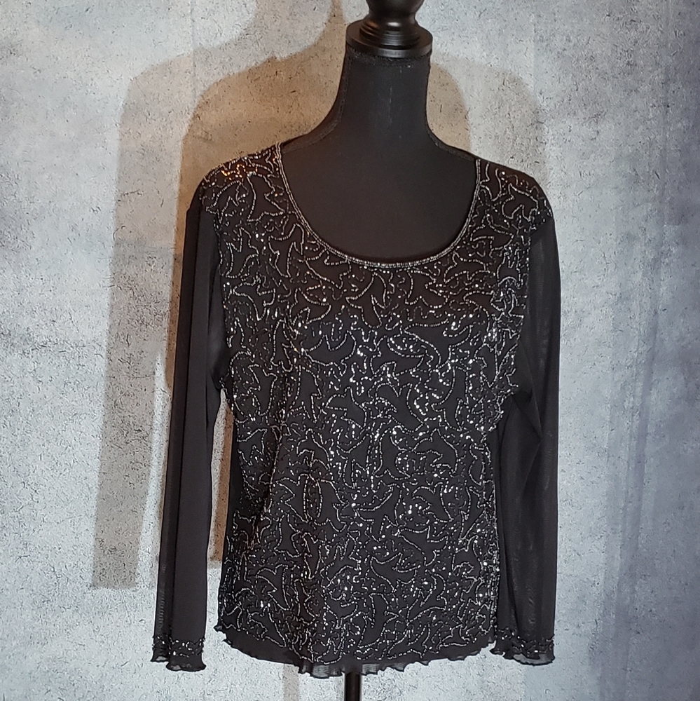 S.M. Collection Women's Beaded Top Size L
